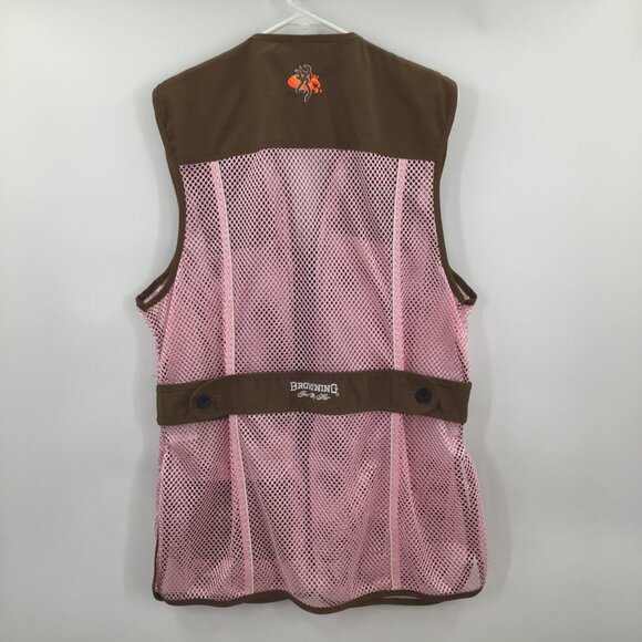 Women's Browning Shooting Hunting Vest Pink Brown Zip Vented Quilted Shoulders - Picture 2 of 13